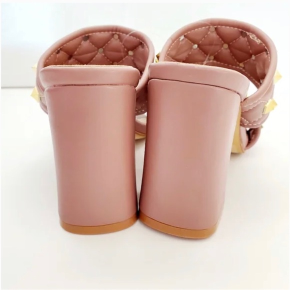 NICOLE MILLER Block Square-toe Studded Heel In Blush - Picture 9 of 11